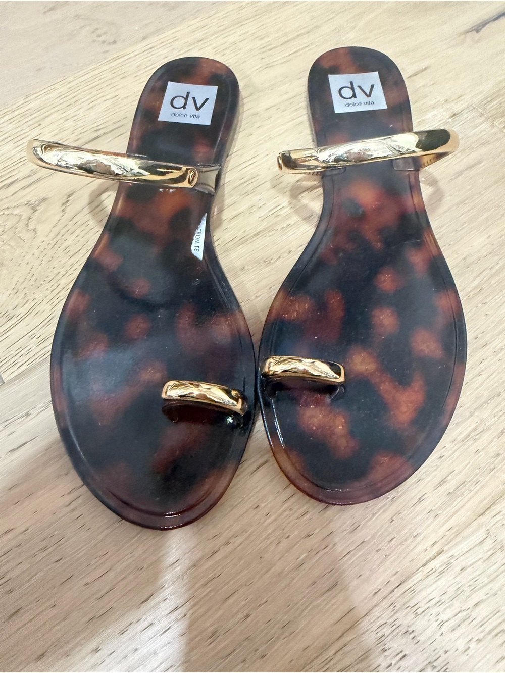 DV by Dolce Vita Tortoise Shell Slide Sandals with Gold Accents
